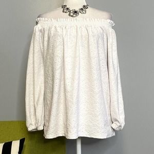 Michael Kors White Eyelet Off the Shoulder Blouse Top Medium